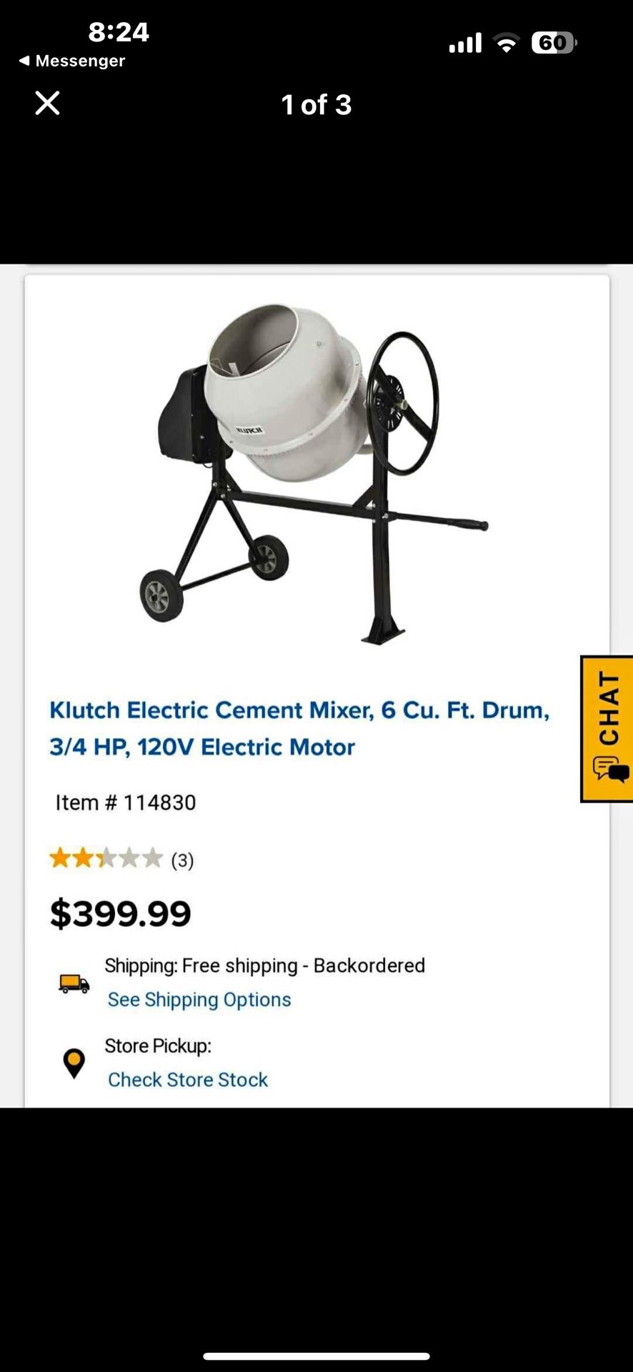 Klutch Electric Cement Mixer 6 Cu Feet