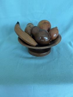Vintage Carved Wooden Fruit and Bowl