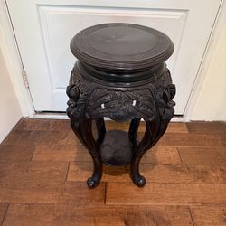 Antique Chinese Carved Side Table or Plant Stand with Custom Glass Top