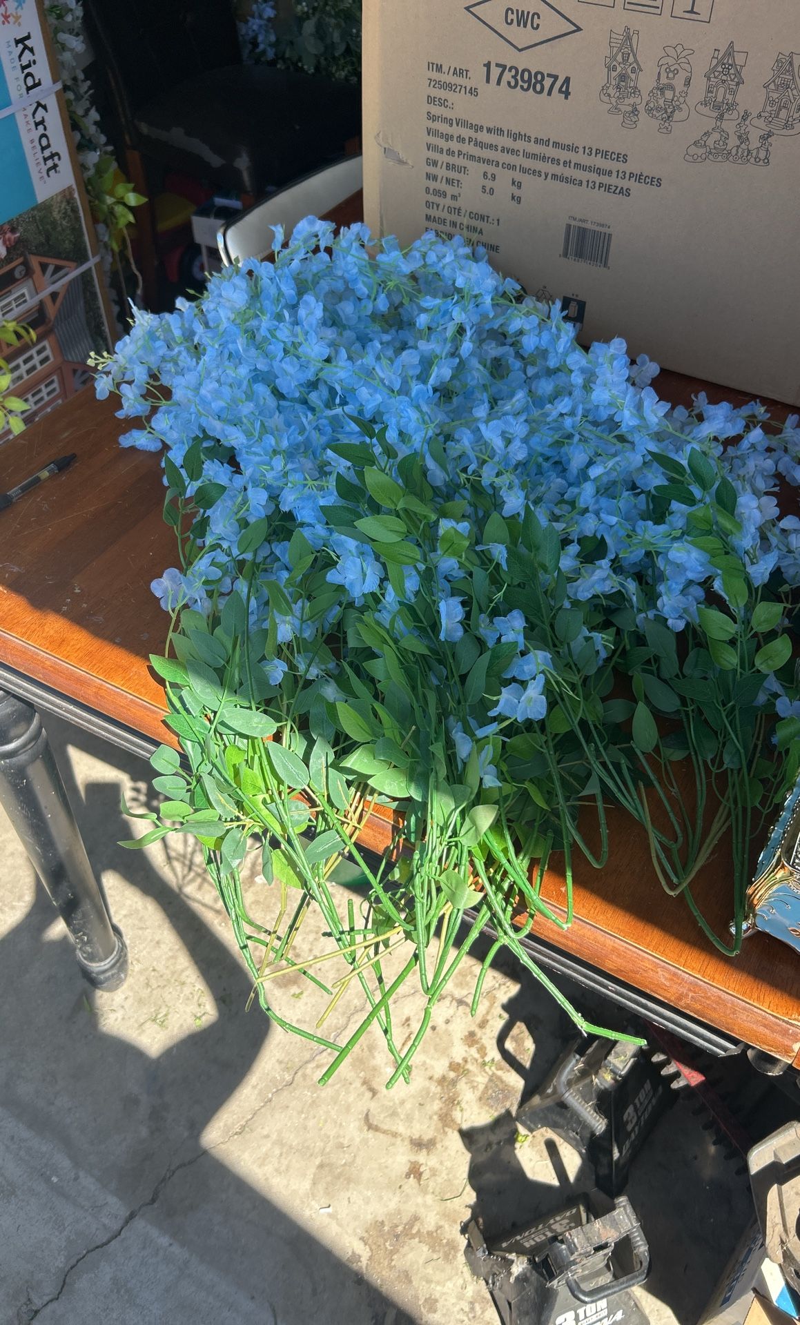 Blue artificial flowers