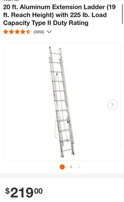 20 ft. Aluminum Extension Ladder (19 ft. Reach Height) with 225 lb. Load Capacity Type II Duty Rating