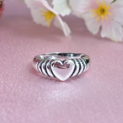 Heart Hugging Sterling Silver Ring Different Sizes