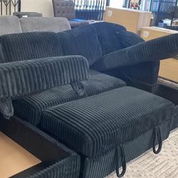 New Corduroy Sectional.  Black Corduroy.  60x120x60.  Storage.  Free Delivery!