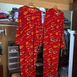 Two Adult Size Large Chiefs Fleece Onesies
