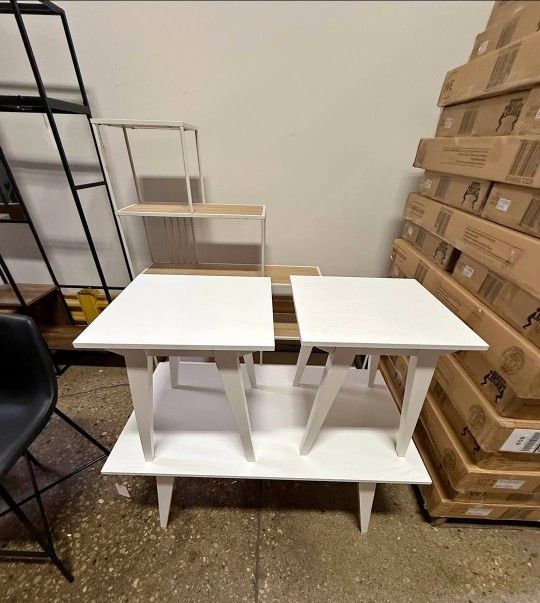 3 Pc White Coffee Table With 2 End Tables (New In A Box)