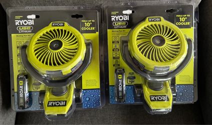 p RYOBI USB Lithium Cordless Ultrasonic Misting Clamp Fan Kit with USB Lithium 2Ah Battery and Charging Cable