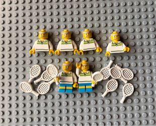 LEGO Tennis Player Minifigures with Rackets – Lot of 6