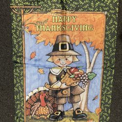 Large 28” x 40” pilgrim cornucopia turkey Happy Thanksgiving single sided garden flag 