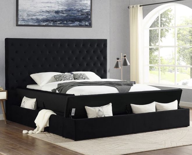 Black Queen Bed Frame With Storage Brand New - Mattress Not Included