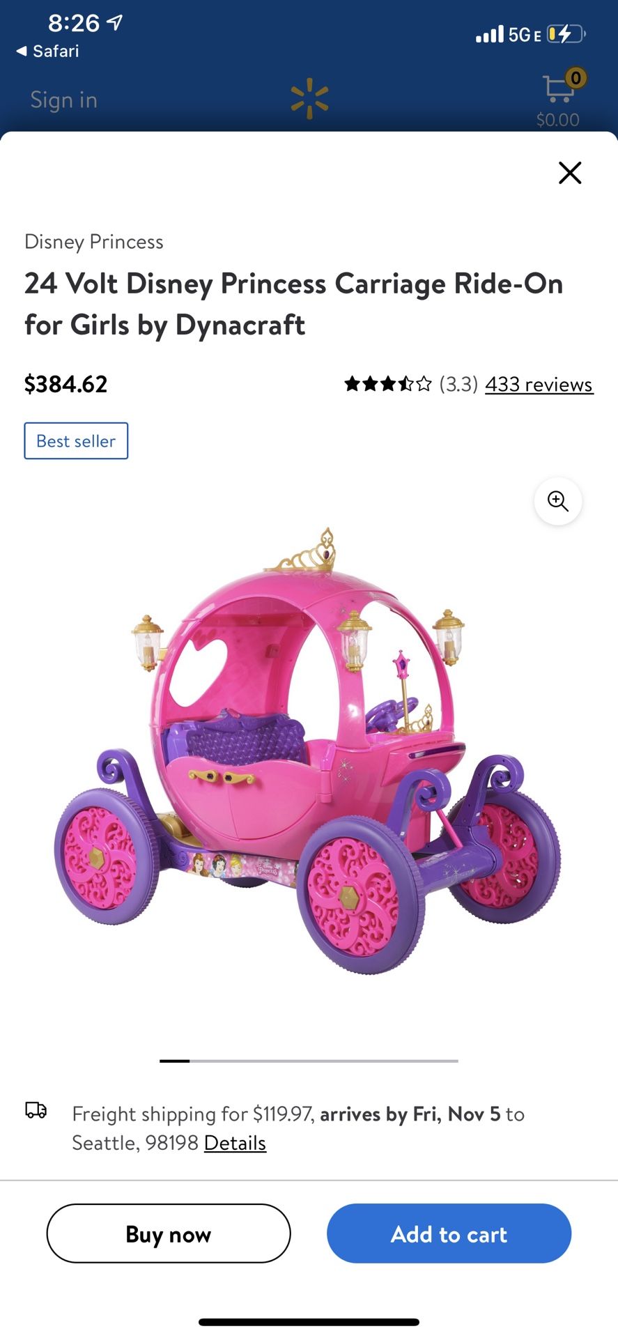 24v Princess Carriage 2 Seater Ride On Toy