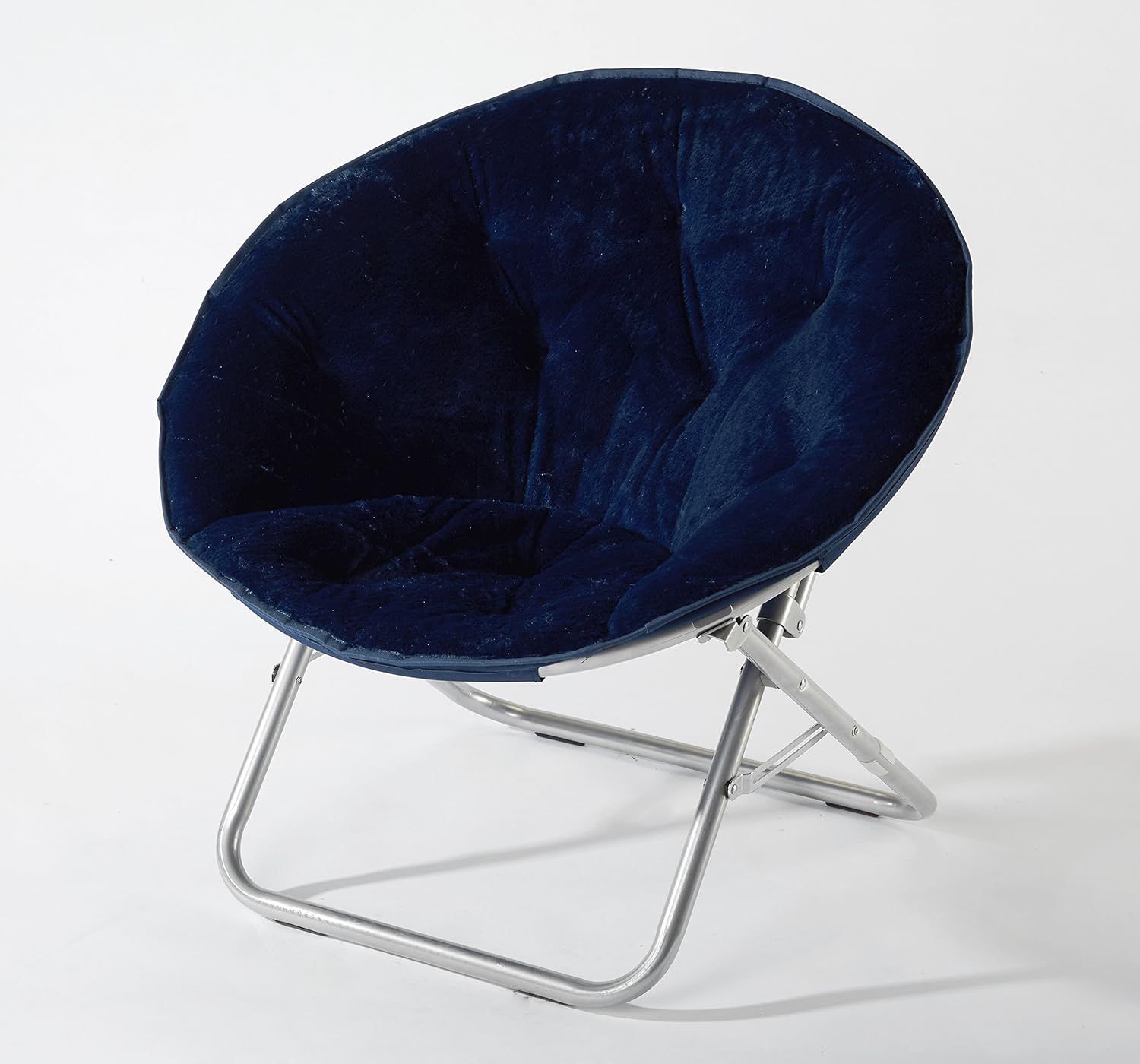 Two Urban Lifestyle Super Soft Faux Fur Saucer Chair with Folding Metal Frame, Navy, 29"X32"X22"