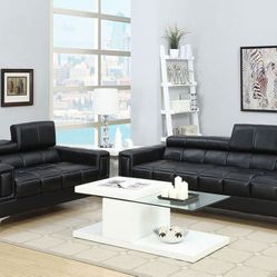 Brand New Black Faux Leather Modern Sofa + Loveseat 2PCs Set