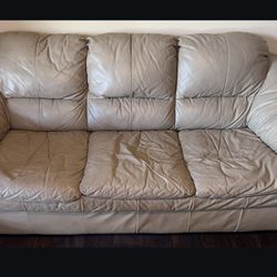Tan Leather 3-Seater Couch – Used, Still Comfy