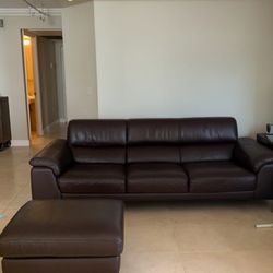 Leather Sofa With Otoman 