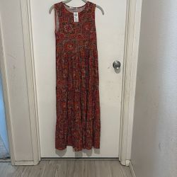 Woolworths smocked maxi dress red multi color splash print prairie dress