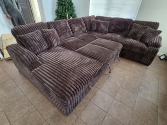 Brand New Sectional Corduroy Fabric Brown With Pull Out Bed & Storage $1499