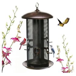 Nature's Rhythm Metal Hopper Bird Feeder Large 10 Feeding Ports 10lbs Capacity 