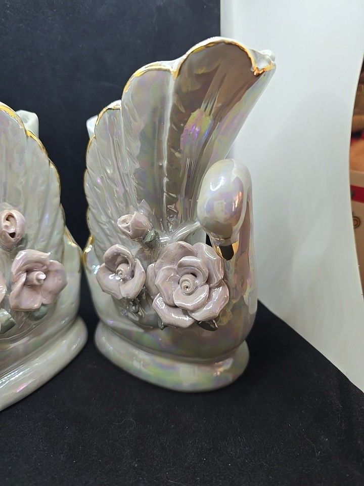 Vintage Lusterware Swan Vases 