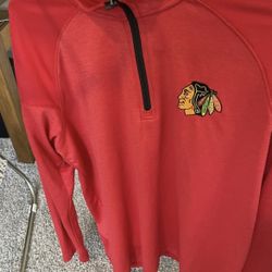 Chicago Blackhawks Pullover Men Large Red 1/4 Zip Embroidered Logo Mesh