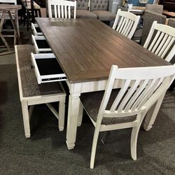 Take Home Pay Later Only $39 Down Payment 🌟 Dining Room Furniture Set, Fast Delivery, Dining Table And Chairs And Bench 