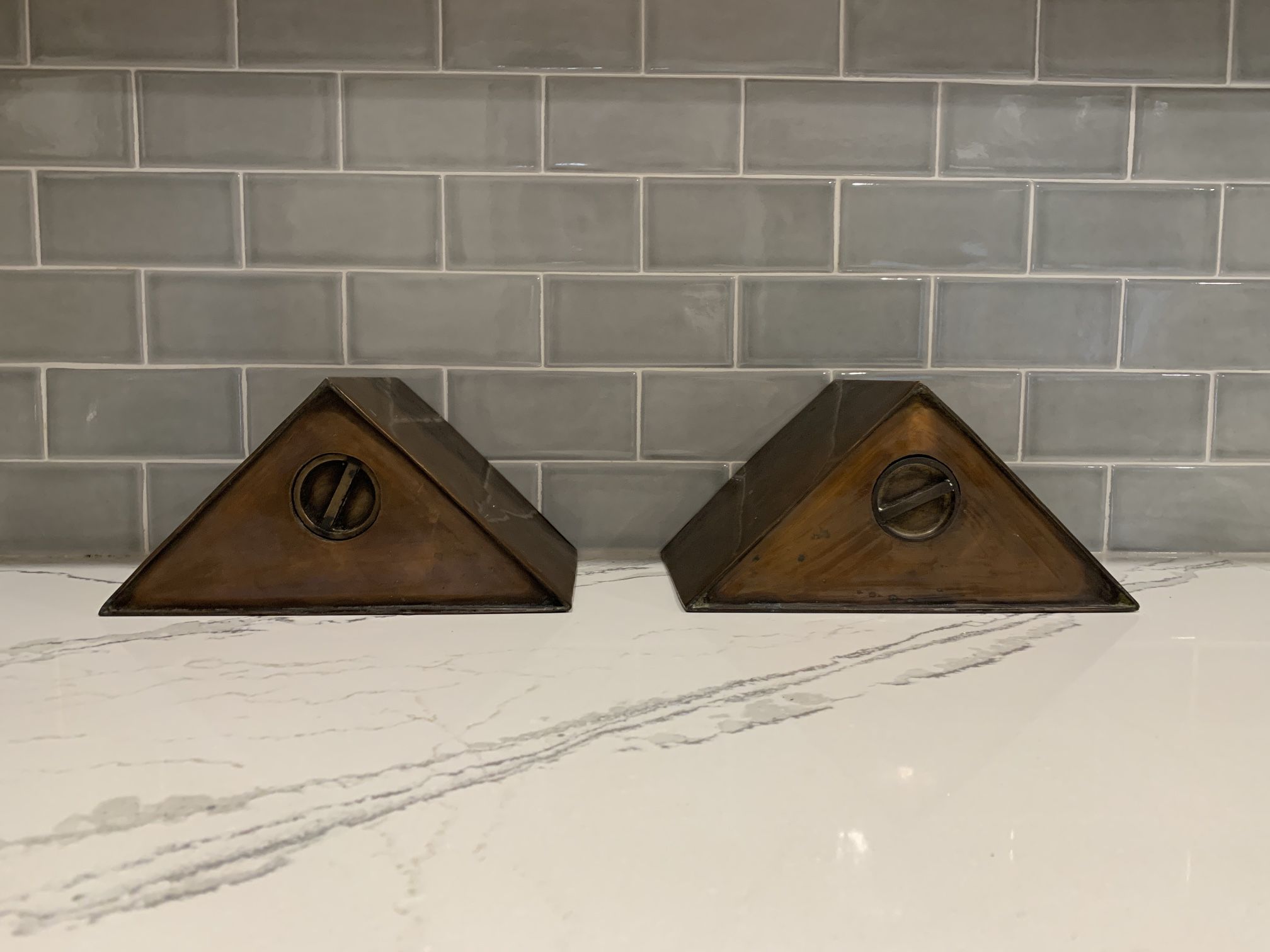 Vintage Triangular Copper Bookends