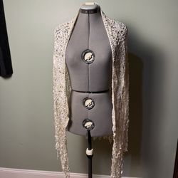 Crocheted Knit Shawl with Fringe - Handcrafted Boho Wrap