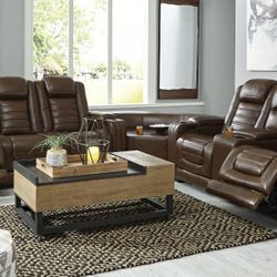 [EXCLUSIVE] Backtrack Chocolate Leather Power Reclining Living Room Set

