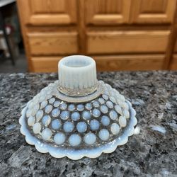 Vintage 1950’s French Opalescent Moonstone Glass Hobnail Candle Holder.  Only 1 available.  Preowned has been on display in a curio cabinet. 