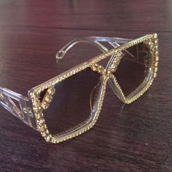 TRENDSETTER GRADIENT BROWN RHINESTONE GLAMOUR NON REFLECTIVE SUNGLASSES