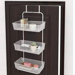 Over-the-door Hanging Basket Organizer, 3-Tier Mesh Basket - White 