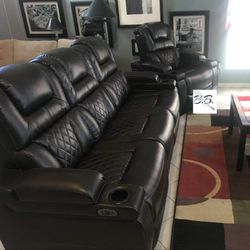 Brand New Cinema Couch 💥 Theater Sofa| Ashley Brown Leather Power Reclining Sofa Couch With Cup Holders, Adjustable Headrest| Black, White, Gray Opt