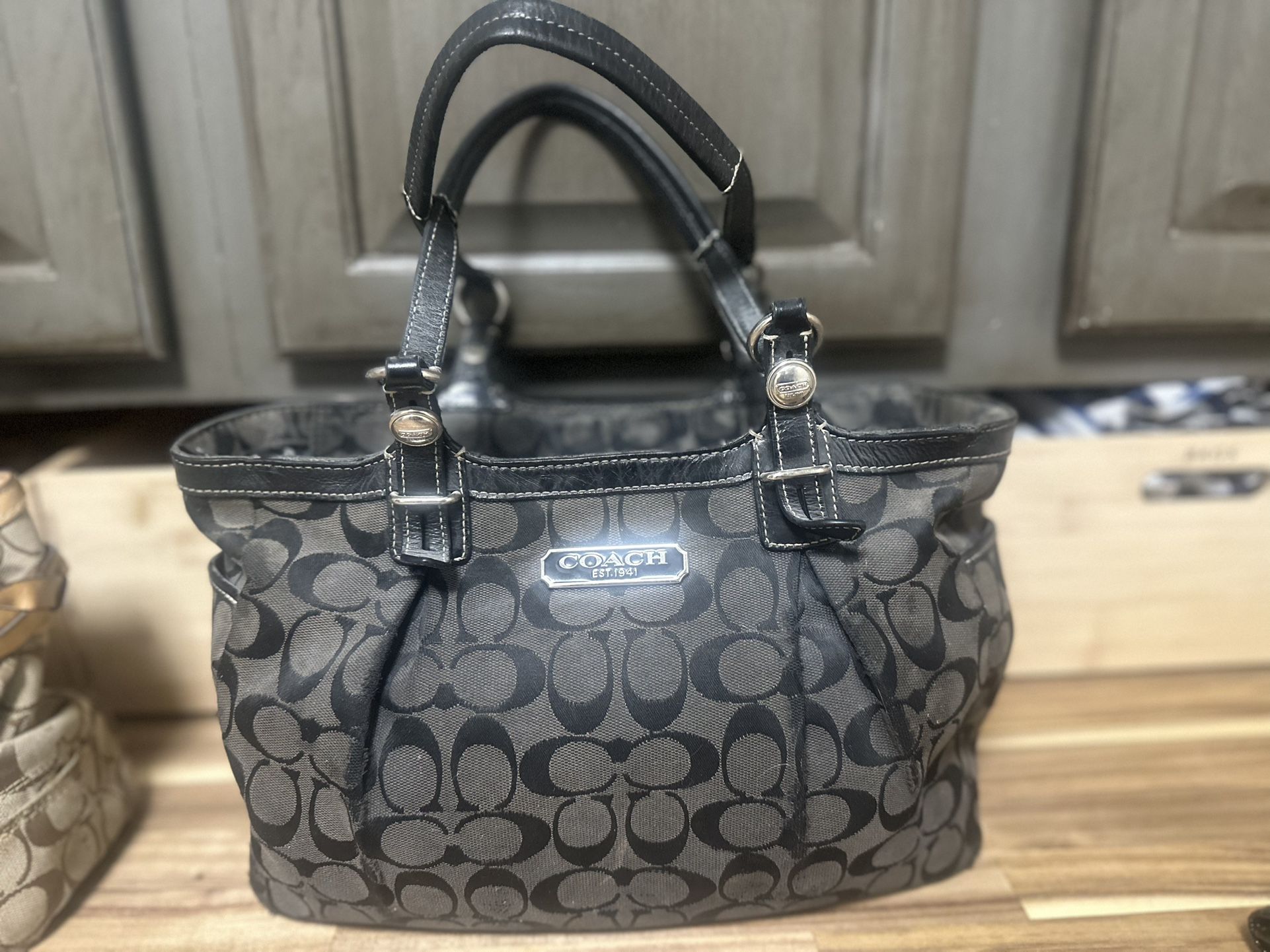 Coach Black and Grey Signature Purse and Wallet Set