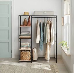 Freestanding Wardrobe Black Metal with Natural Wood - Brightroom™