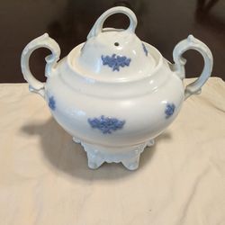 Vintage Adderley England Blue Chelsea Footed Sugar Bowl With Lid