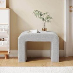 New Gray Dressing Bench Vanity Stool, Upholstered Ottoman, Arched Sofa Footrest Fully Assembled