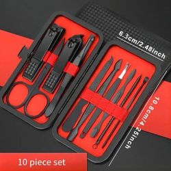 10 Piece Manicure Pedicure Nail Care Set Clippers Cutter Kit Case For Men Women