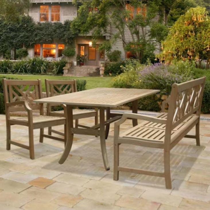 Renaissance Outdoor 4-piece Hand-scraped Wood Patio Dining Set with 5-foot Bench