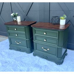 Stunning Green Refinished Nightstands / Side Tables