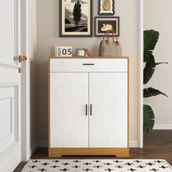 Homy Casa · Liora 31″ Shoe Cabinet · Modern Entryway Storage · White/Natural