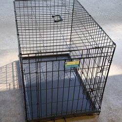 Medium Black Metal Dog Crate With Tray, Folds Up And 1 Door