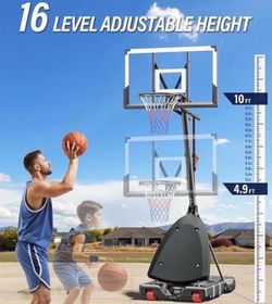 Basketball Hoop Outdoor, 4.9-10 ft Adjustable Height, Weather Proof Heavy Base and 44 Inch Shatterproof Backboard, Portable Basketball Hoop Goal Syste