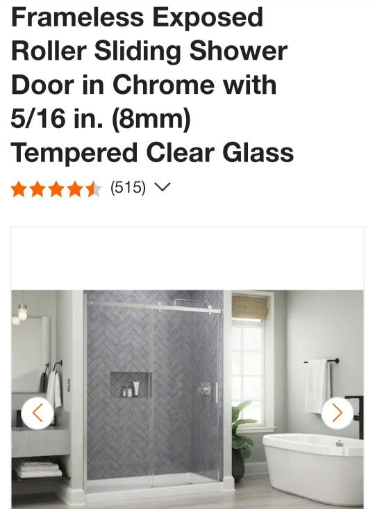Delta
Commix 60 in. x 76 in. Frameless Exposed Roller Sliding Shower Door in Chrome with 5/16 in. (8mm) Tempered Clear Glass
(515)



