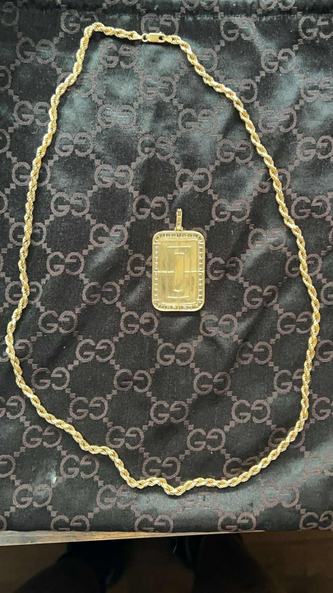 10k Solid Gold Rope Chain With Real Diamonds Picture Charm / Paper Work