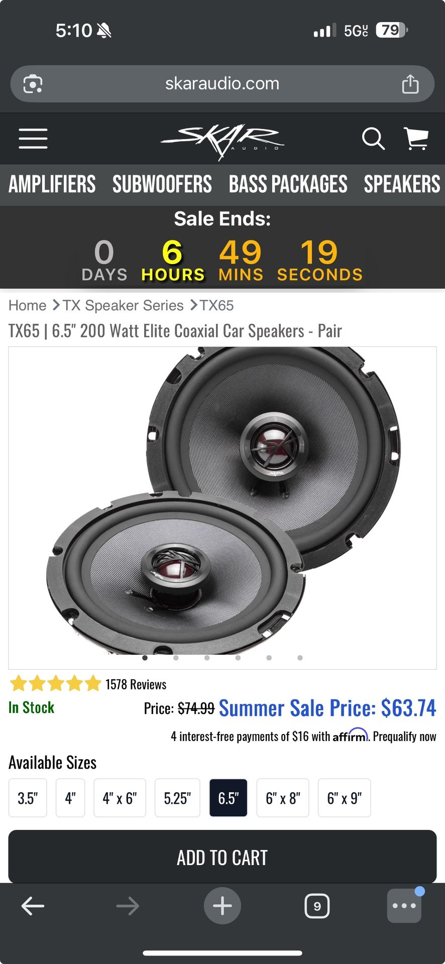 SKAR Subwoofers, Speakers, and Amp