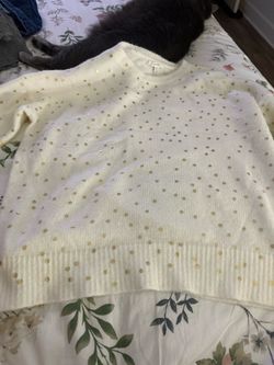 Maurices Cream Crewneck Sweater with Gold Polka Dots