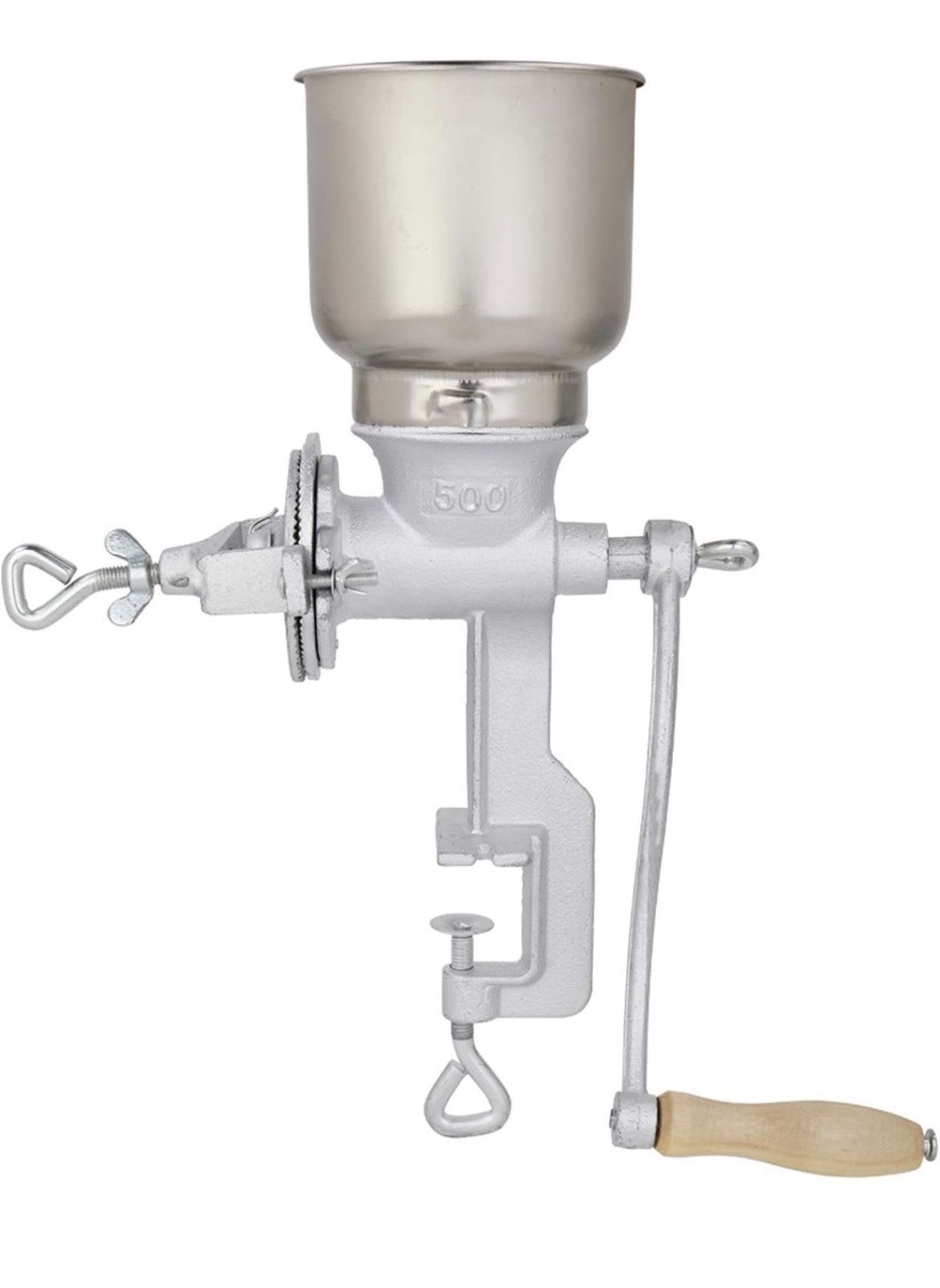 Grain Grinder,Home Use Hand Cranking Grain Grinder Corn Wheat Coffee Cast Iron Big Hopper Grain Manual Grinder - Silver