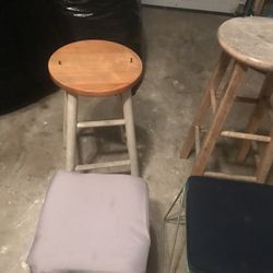Two Woden Stools (one Needs Painting). Two Little Food Rest (NO SHIPPING)