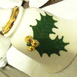 Vintage Good Size Bell Christmas Season Holly Gold Trim 