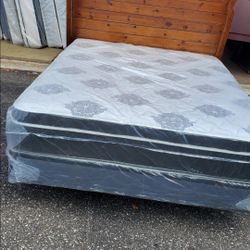 Queen bed headboard frame mattress and box springs too
