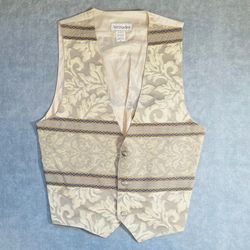 Attitudes Vintage Gold Beige Damask Vest Small Woven Floral Tuxedo USA Made